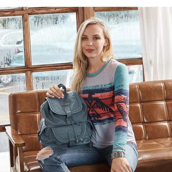 Montana West Gray Vintage Backpack with Braided Trim - Picture 2 of 6